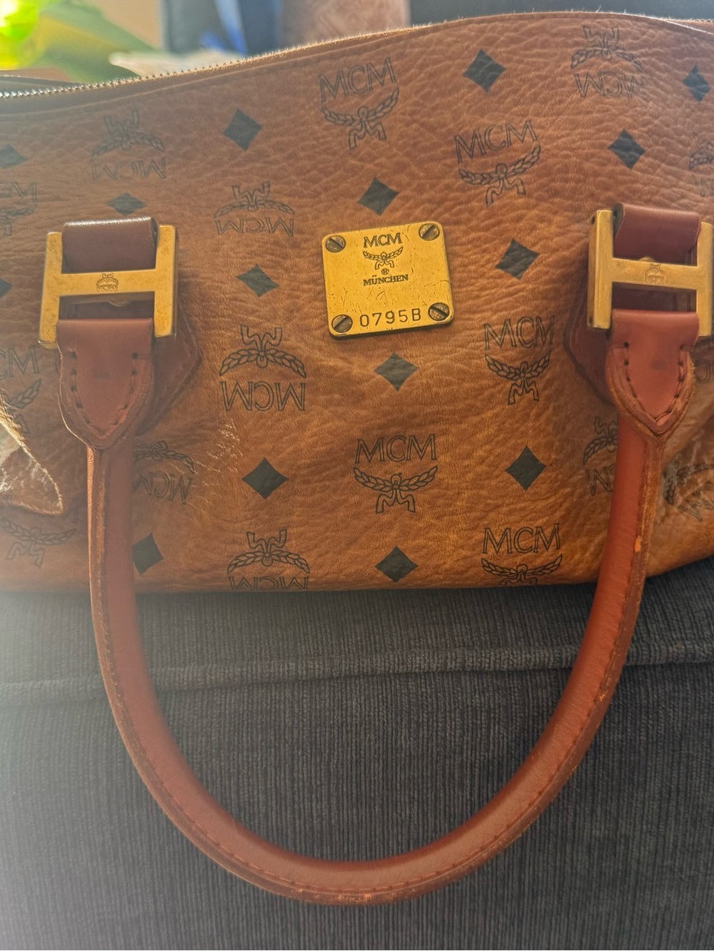 MCM Cognac Visetos Monogram Satchel with Gold Hardware
